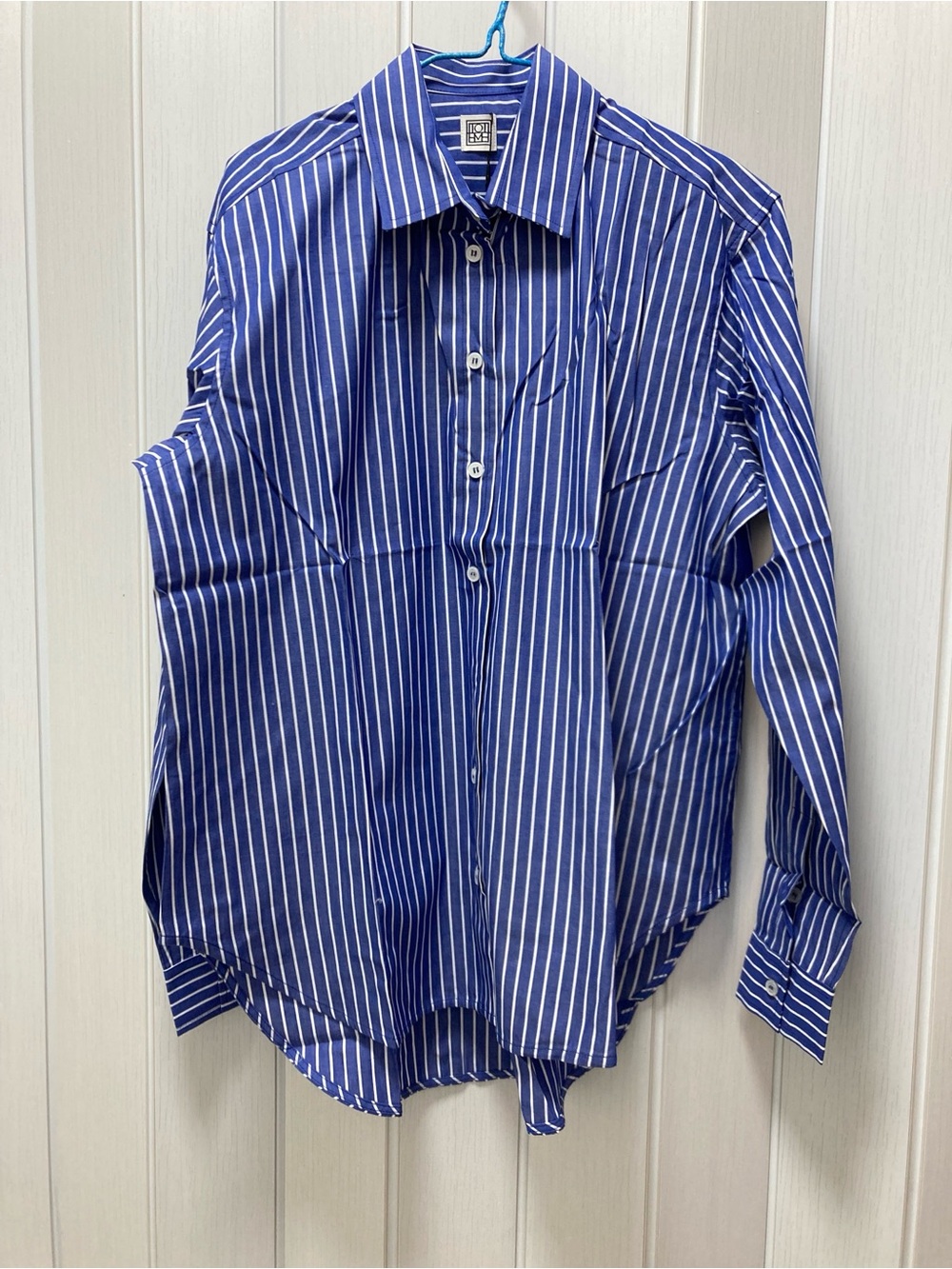 Toteme Oversized Striped Shirt in Blue and Navy - Picture 3 of 8